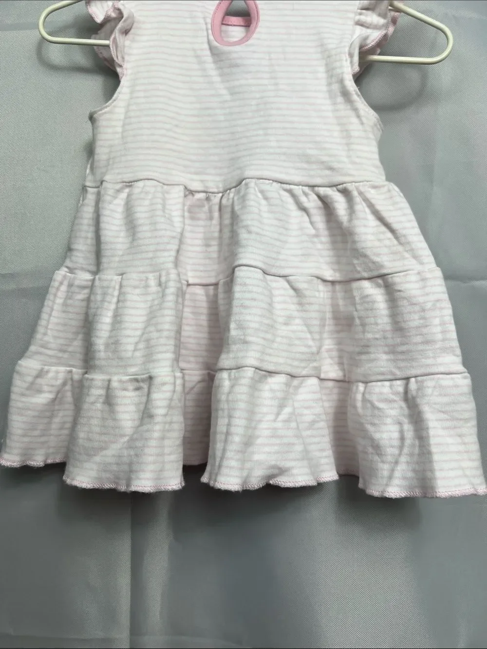 Magnolia Baby pink & white stripe  tiered dress with alligator appliqué 12 Mon